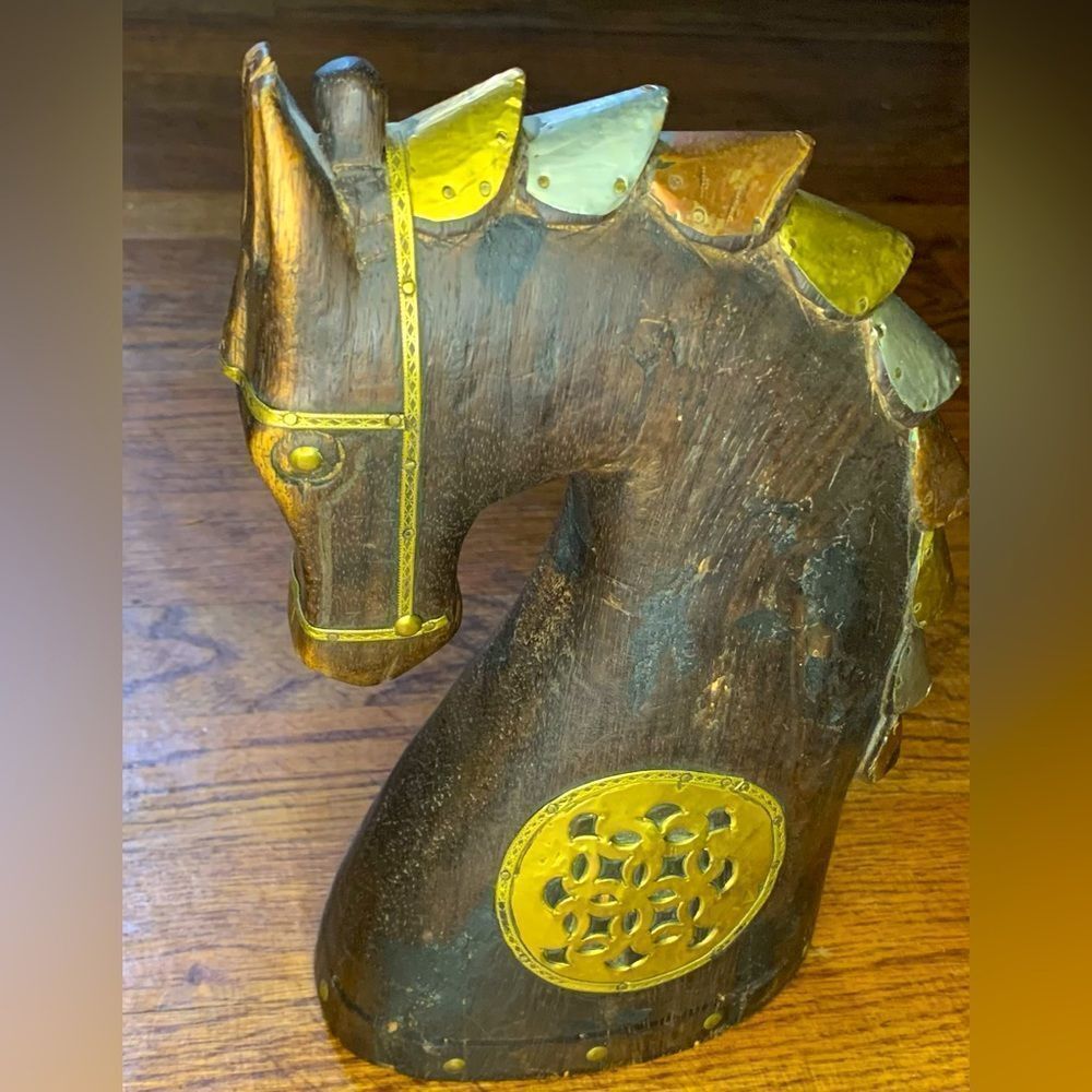 Vintage wood and copper horse head